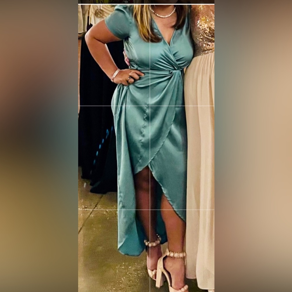 Mint satin green dress perfect for guest wedding outfit
